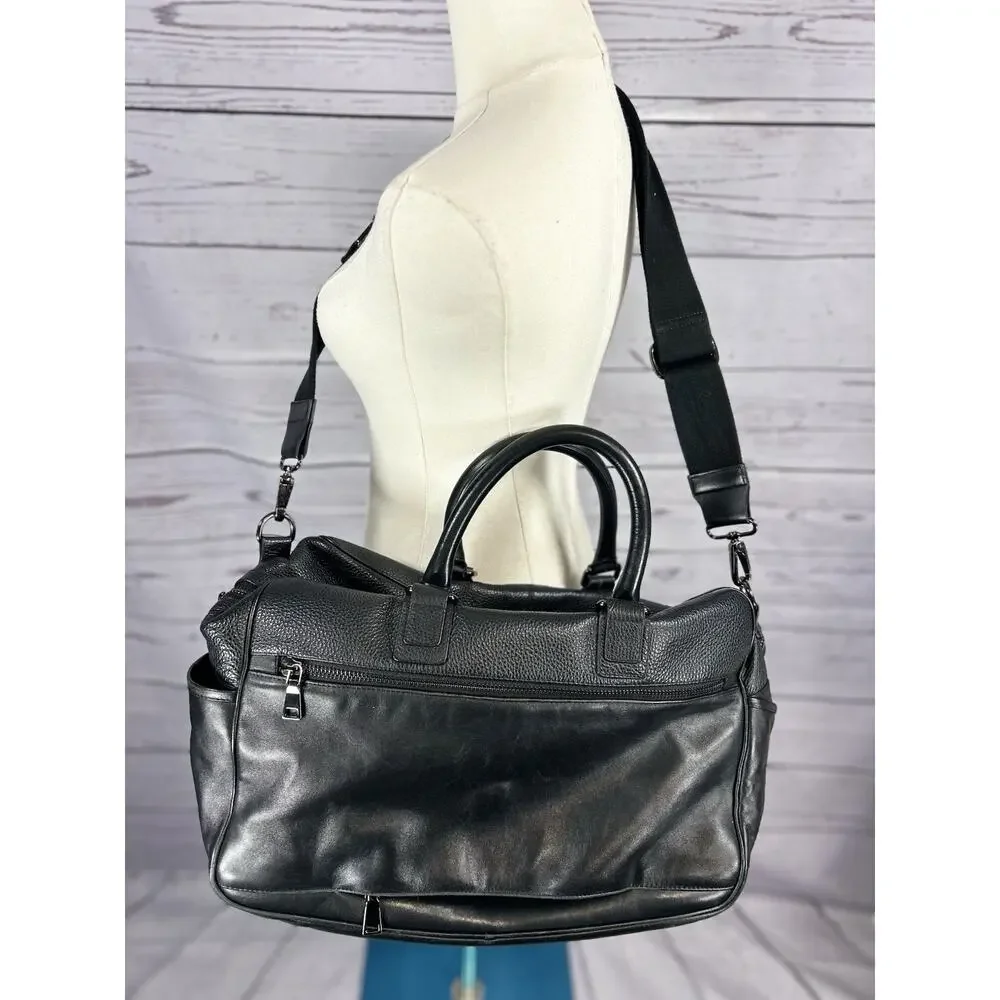 Aquatalia Made in Italy Black Leather Cargo Duffel Shoulder Bag